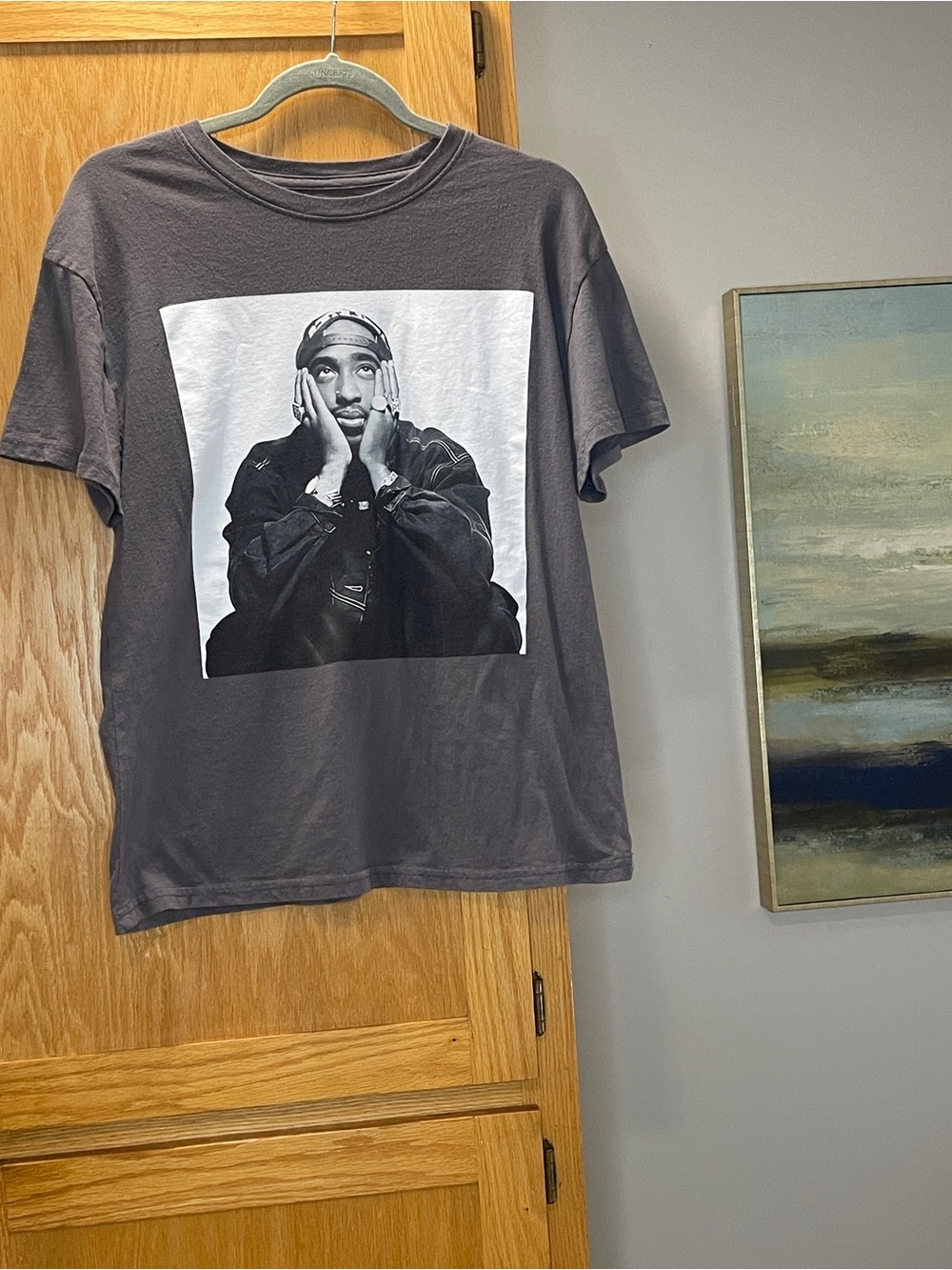 2Pac Short Sleeve Graphic Tee in Charcoal Gray | Size Large | Music Graphic 90’s